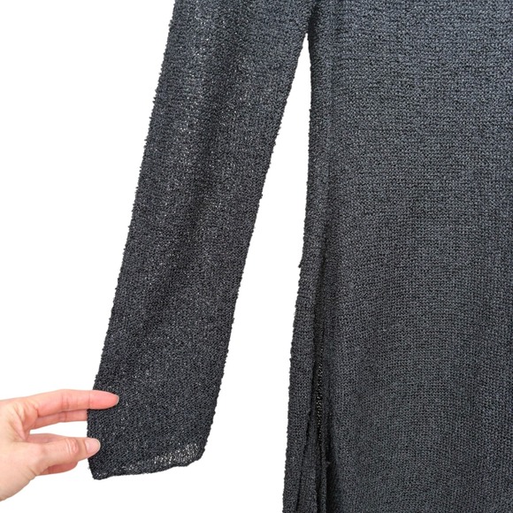 Chico's Asymmetrical Hem Open Knit Top Black Long Sleeve Tassel Hem Size 1 - Picture 3 of 7